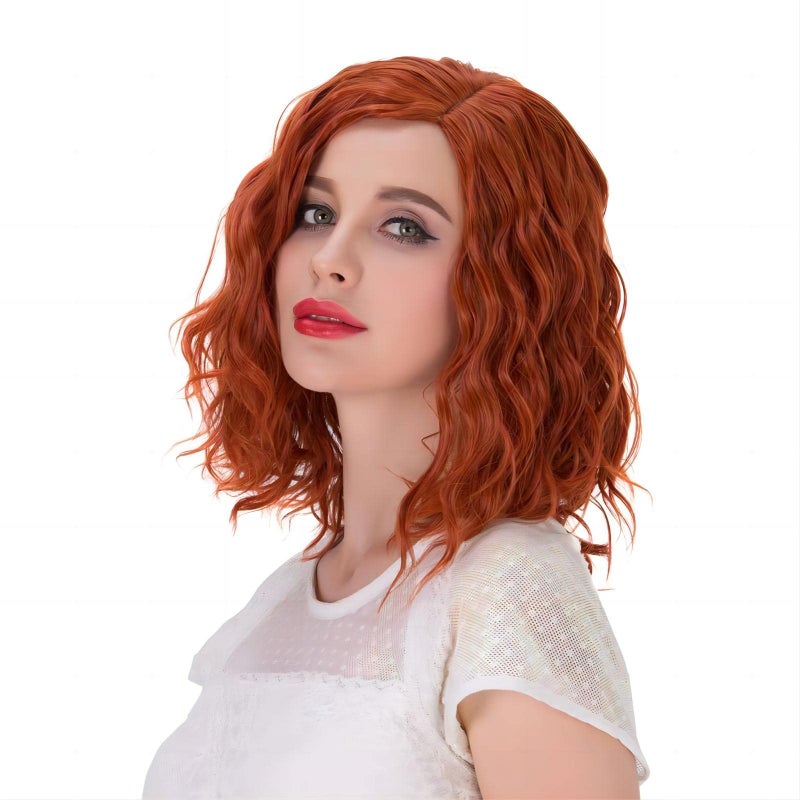 Aicos Short Curly Orange Wig Heat Resistant 35cm Fashion Ginger Red Wig Synthetic Auburn Bob Wig Suit for Daily Dress Carnival Party Masquerade Cosplay Curly Orange Wig+Wig Cap - Image 1